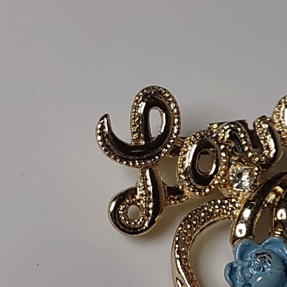 Vintage Gerry's Gold Tone Love Brooch With Blue Flower - Picture 5 of 14